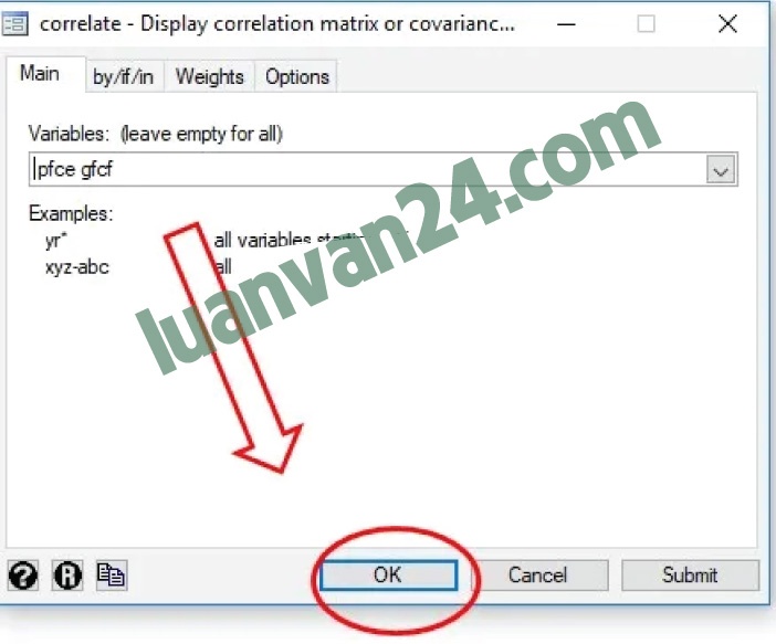 Bước 2: Lựa chọn các biến để kiểm định đa cộng tuyến trong STATA