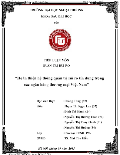 Bài Tiểu luận quản trị rủi ro hoàn thiện hệ thống quản trị rủi ro tín dụng trong các ngân hàng thương mại Việt Nam