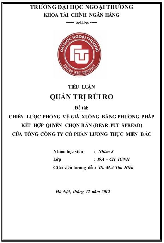 Bài tiểu luận quản trị rủi ro chiến lược phòng vệ giá xuống bằng phương pháp kế hợp quyền chọn bán