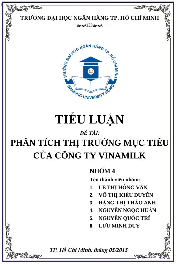 Tiểu luận quản trị rủi ro phân tích thị trường mục tiêu của công ty Vinamilk